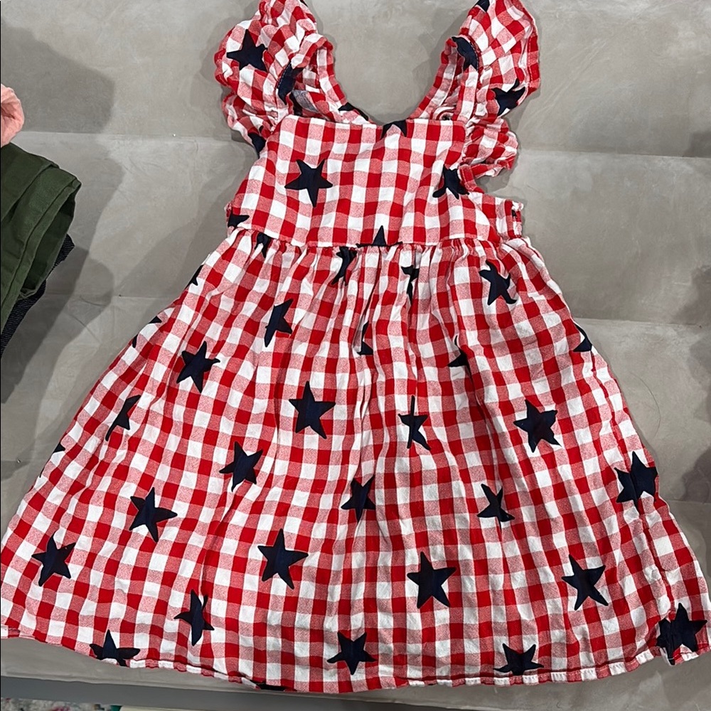 Red and White Checkered Kids Dress with Stars